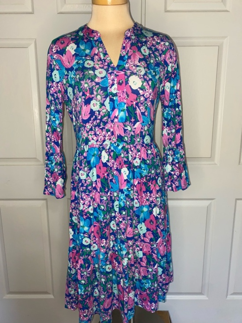Colleen Lopez Vibrate Floral Midi Dress with Pink & Blue, Summer